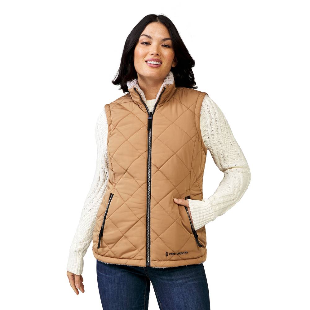 Free Country Women's Gold Polyester Reversible Vest (Extra Large) | 513LOF4610RCAMEL XL