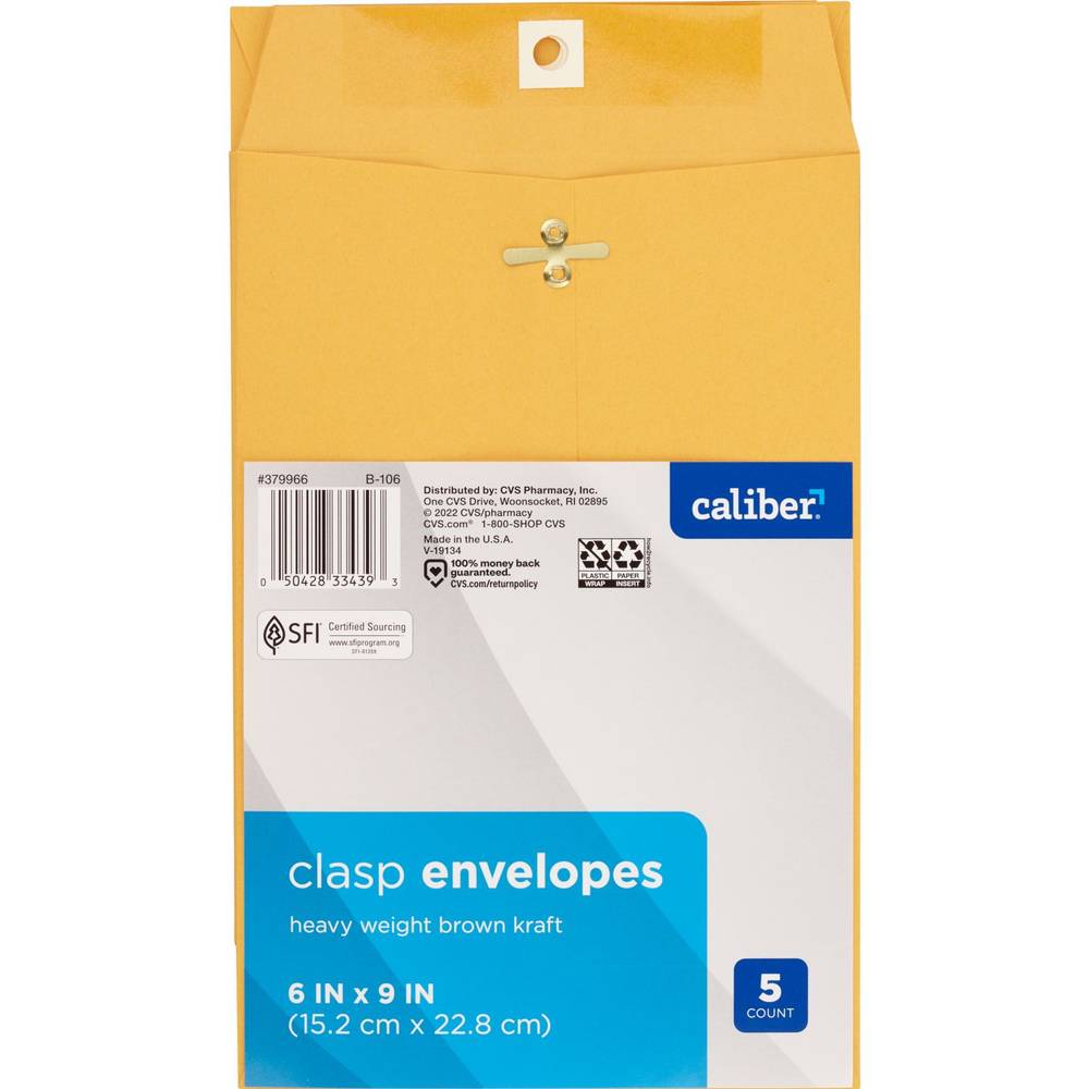 Caliber Clasp Envelopes 6x9, 5 ct