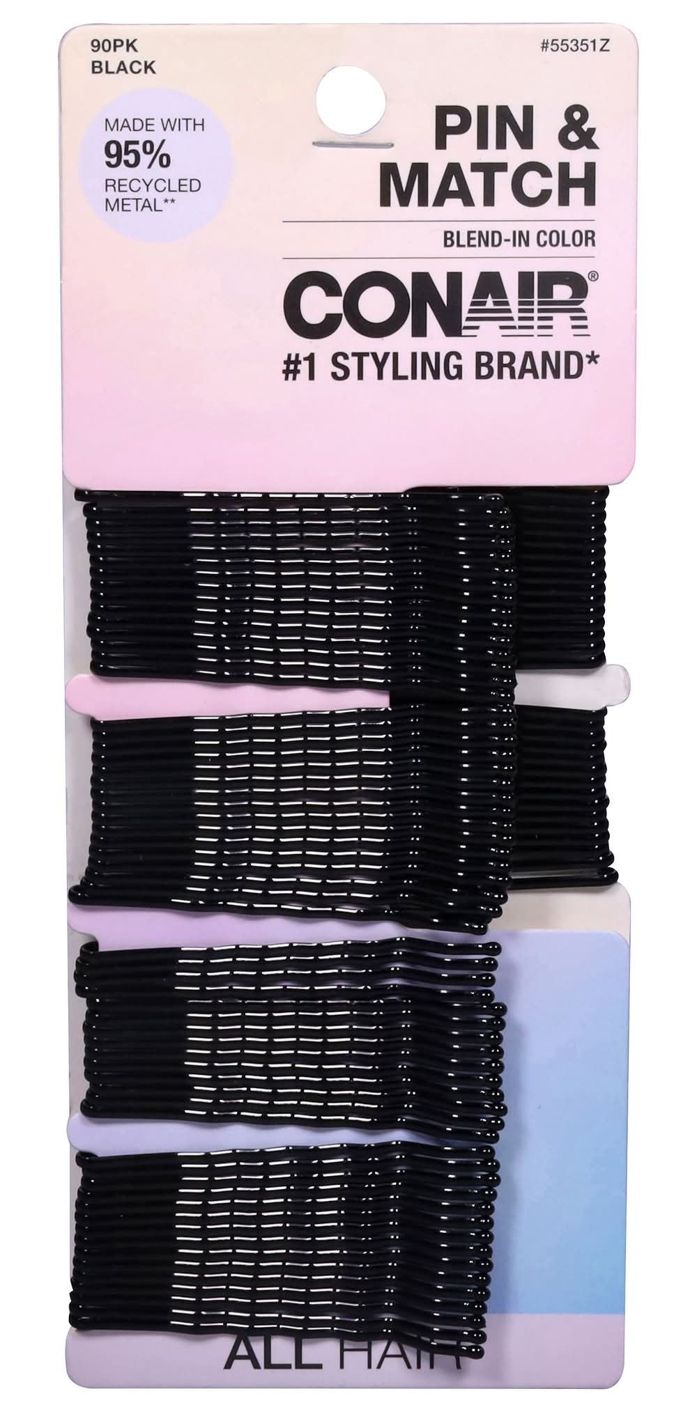 Conair Pin & Match Black Hair Pins, Black (3.2 oz, 90 ct)