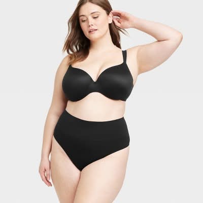Women's Seamless High Waisted Rise Thong Underwear - Auden™ Black 2X: Plus Size Knit Nylon Spandex