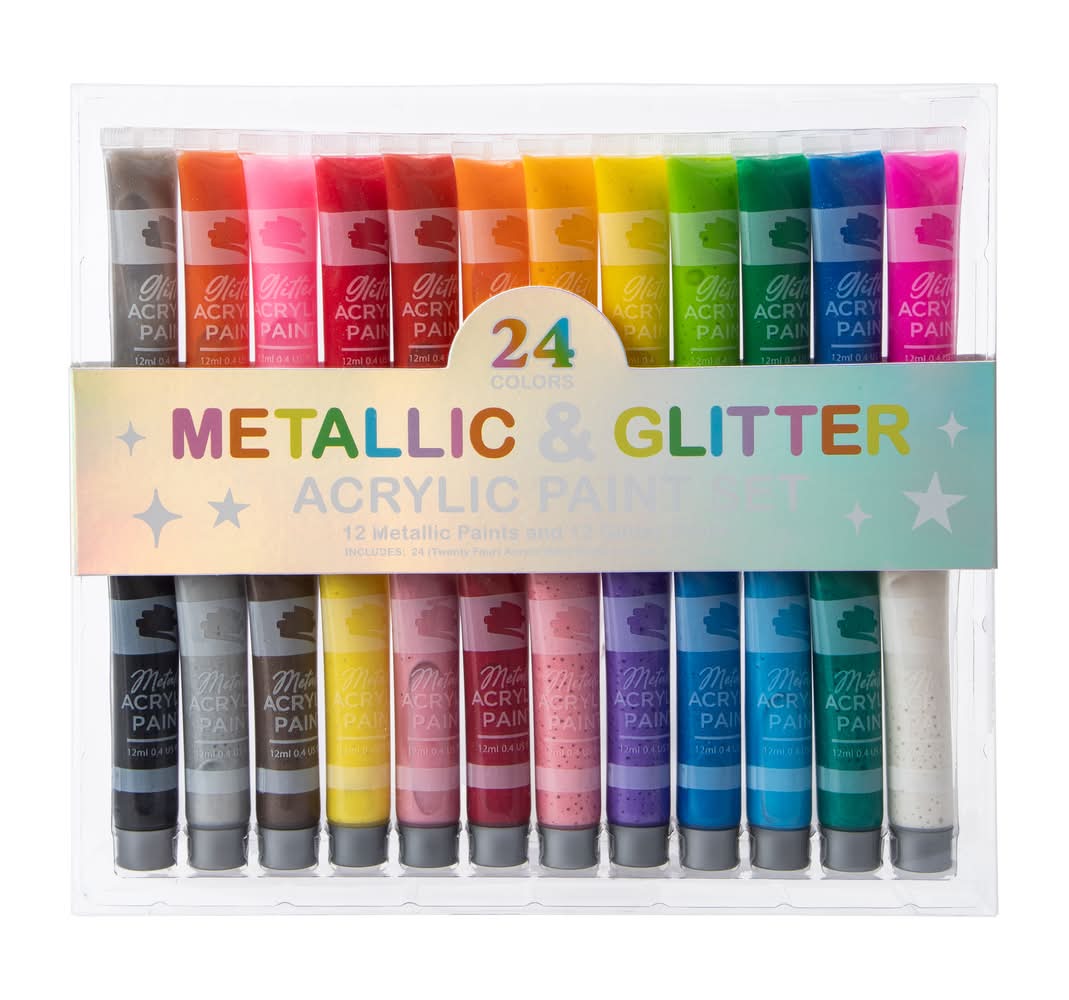 Metallic & Glitter Acrylic Paint Set 24-Count Metallic