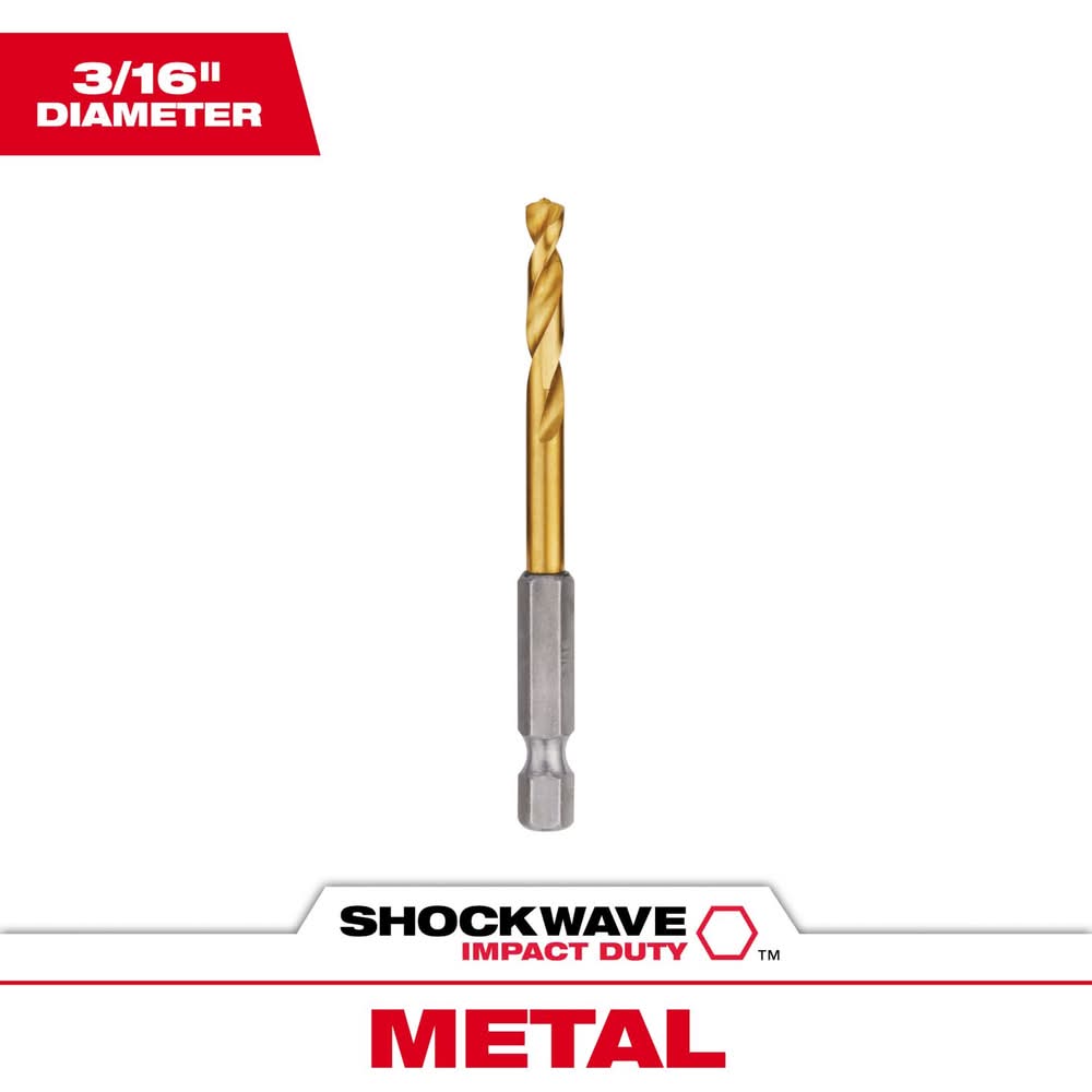Milwaukee Shockwave 3/16 In. X 3.00 In. L Titanium Red Helix Drill Bit Hex Shank 1 Pc