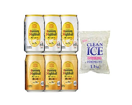 401739：角ハイ飲み比べ6本＋氷セット 1ｾｯﾄ / 2 Types Of Kaku Highball ×3 ＋ Ice