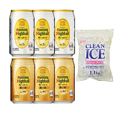 401739：角ハイ飲み比べ6本＋氷セット 1ｾｯﾄ / 2 Types Of Kaku Highball ×3 ＋ Ice