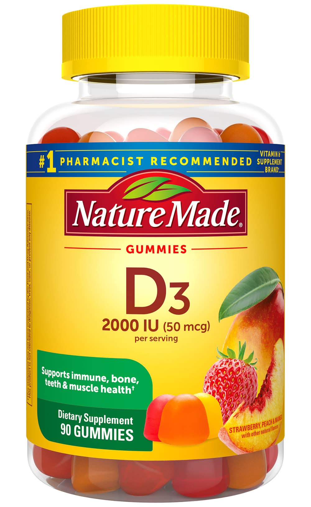Nature Made Vitamin D3 Gummies, Strawberry-Peach-Mango (8 oz, 90 ct)