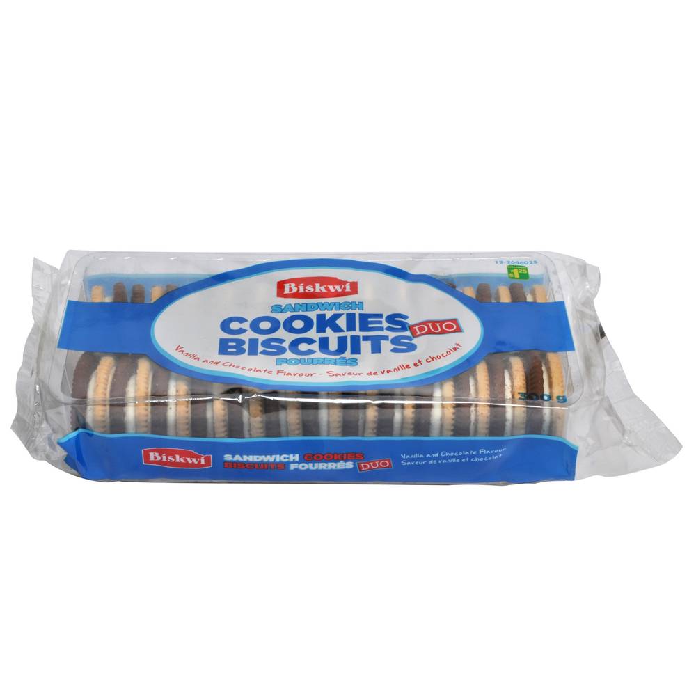 Biskwi Duo Sandwich Cookie Biscuits, Vanilla- Chocolate (300 g)