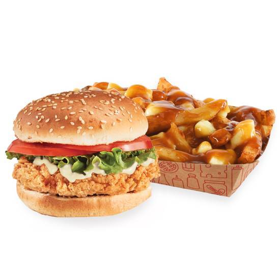 Burger de poulet avec poutine / Chicken burger with poutine