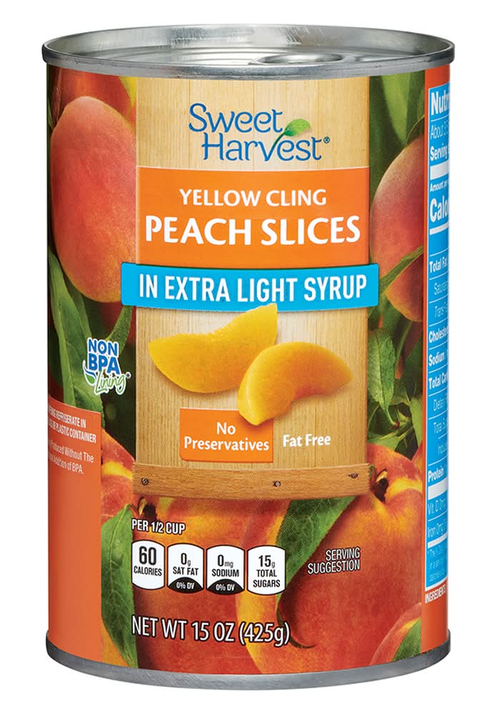 Sweet Harvest Yellow Cling Fruit Slice in Extra Light Syrup, Peach (15 oz)