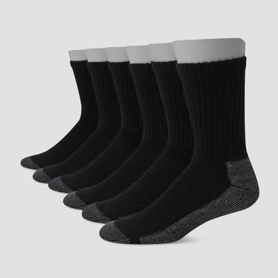 Hanes Big & Tall Work Crew Socks, Men, 12-14, Black (6 ct)