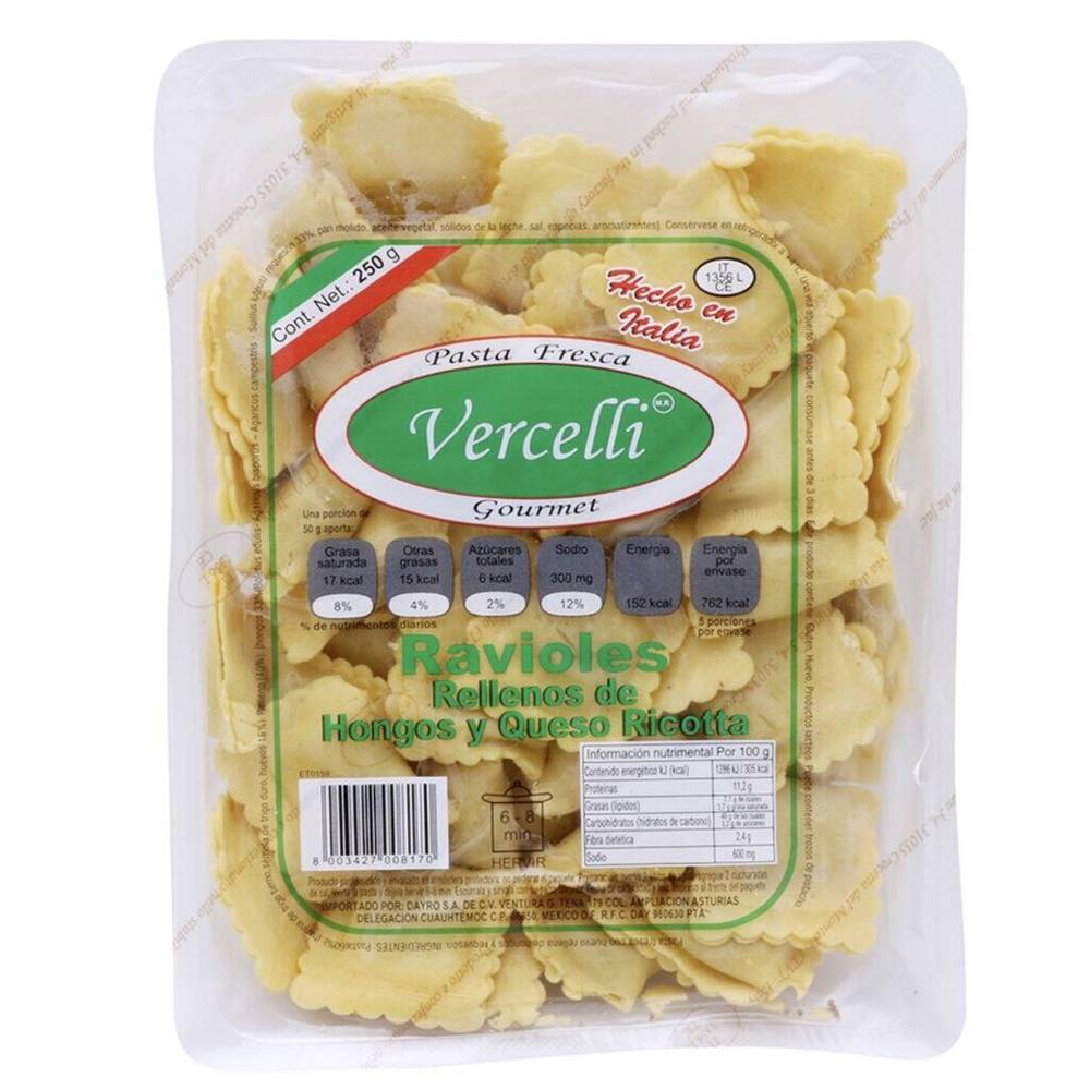 Vercelli ravioles rellenos de hongos y queso ricotta (resellable 250 g)