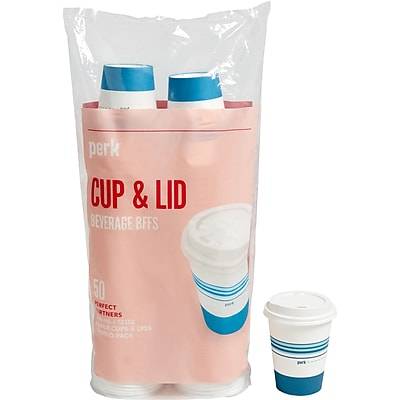 Perk Paper Cups and Lids, White-Blue (50 ct)