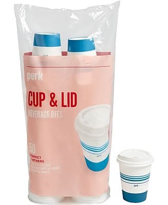 Perk™ Paper Cup & Lid Combo, 12 Oz., White/Blue, 50/Pack (PK54365)