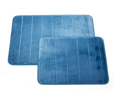 Blue Embossed Stripe 10mm 2-Piece Memory Foam Bath Mat Set