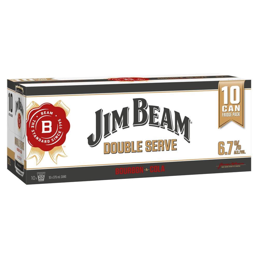 Jim Beam White Double Serve 6.7% Can 375ml (10PK) X 10 Pack