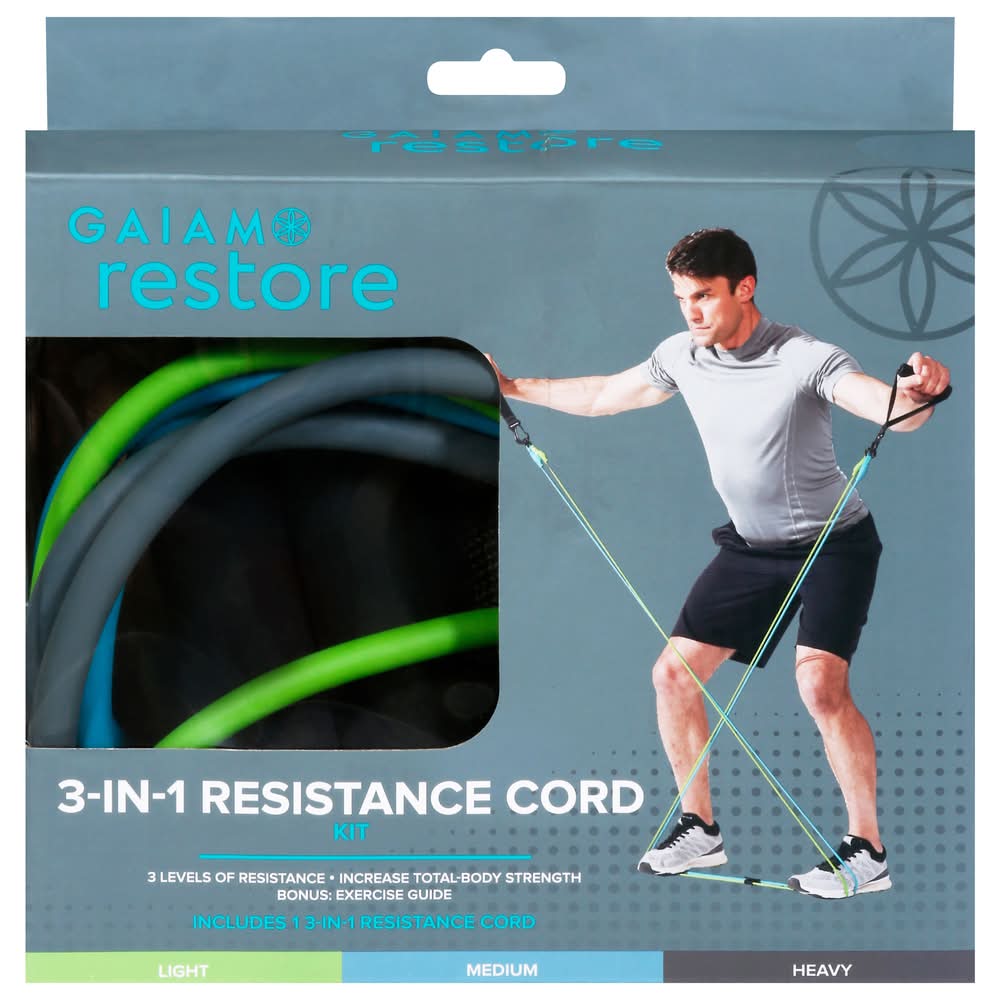 Gaiam Restore 3 in 1 Resistance Cord Kit, Assorted