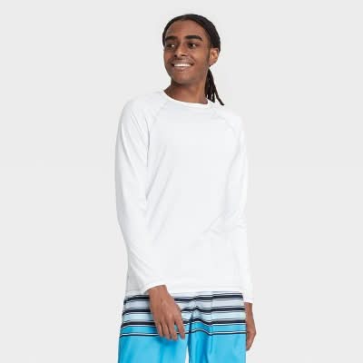 Goodfellow & Co. Long Sleeve Rash Guard Swim Shirt Upf 50+, Men, M, White