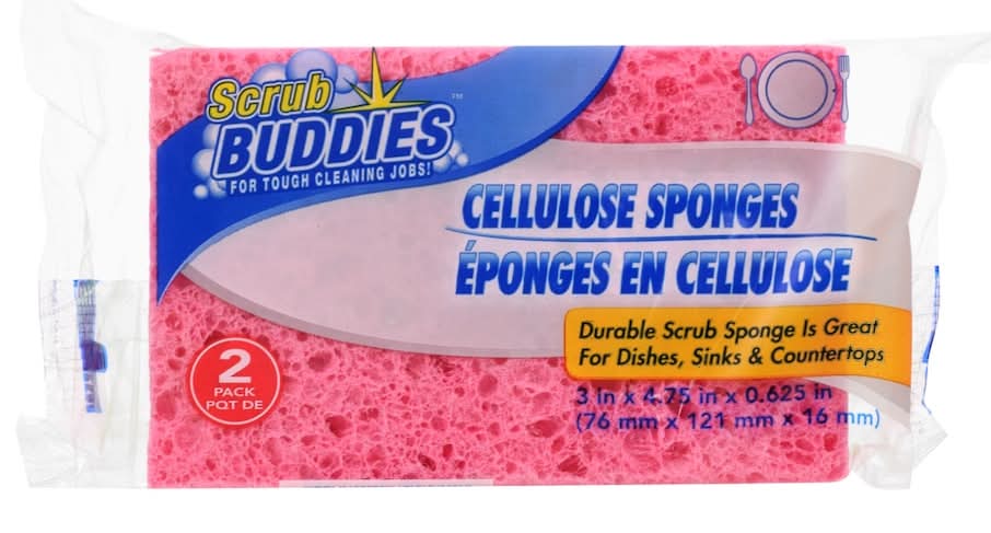 Scrub Buddies Cellulose Sponges, 3x4.75x0.625 in (2 ct)