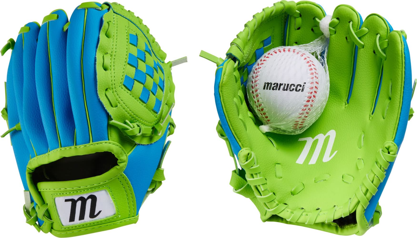 Marucci 8.5" Youth Backyard Tee Ball Glove & Ball (Blue/Green, 8.5")