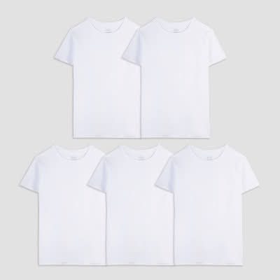 Fruit of the Loom Boy's Crew T-Shirts, S, White (5 ct)