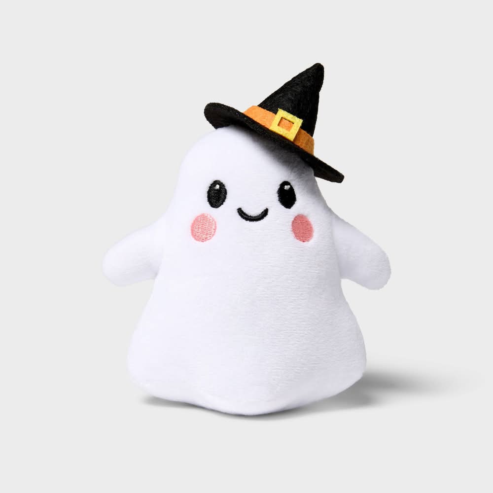 Spritz Halloween Ghost With Hat Plush Decor, White
