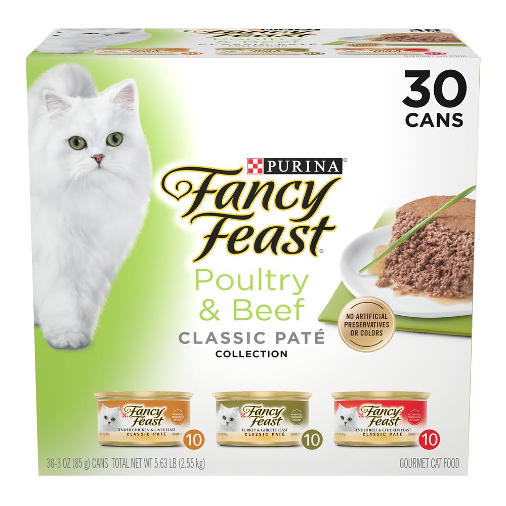 Purina® Fancy Feast® Classic Pate Wet Cat Food - Poultry & Beef, Variety Pack, 3 Oz, 30 Count (Flavor: Variety, Color: Assorted, Size: 30 Count)