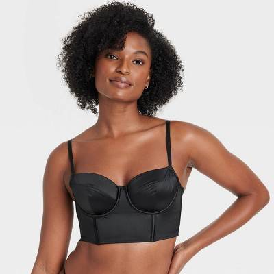 Women's Satin Lightly Lined Lingerie Corset - Auden™ Black L: Nylon & Spandex, Back Hook Fastener, Adjustable Straps, Hand Wash