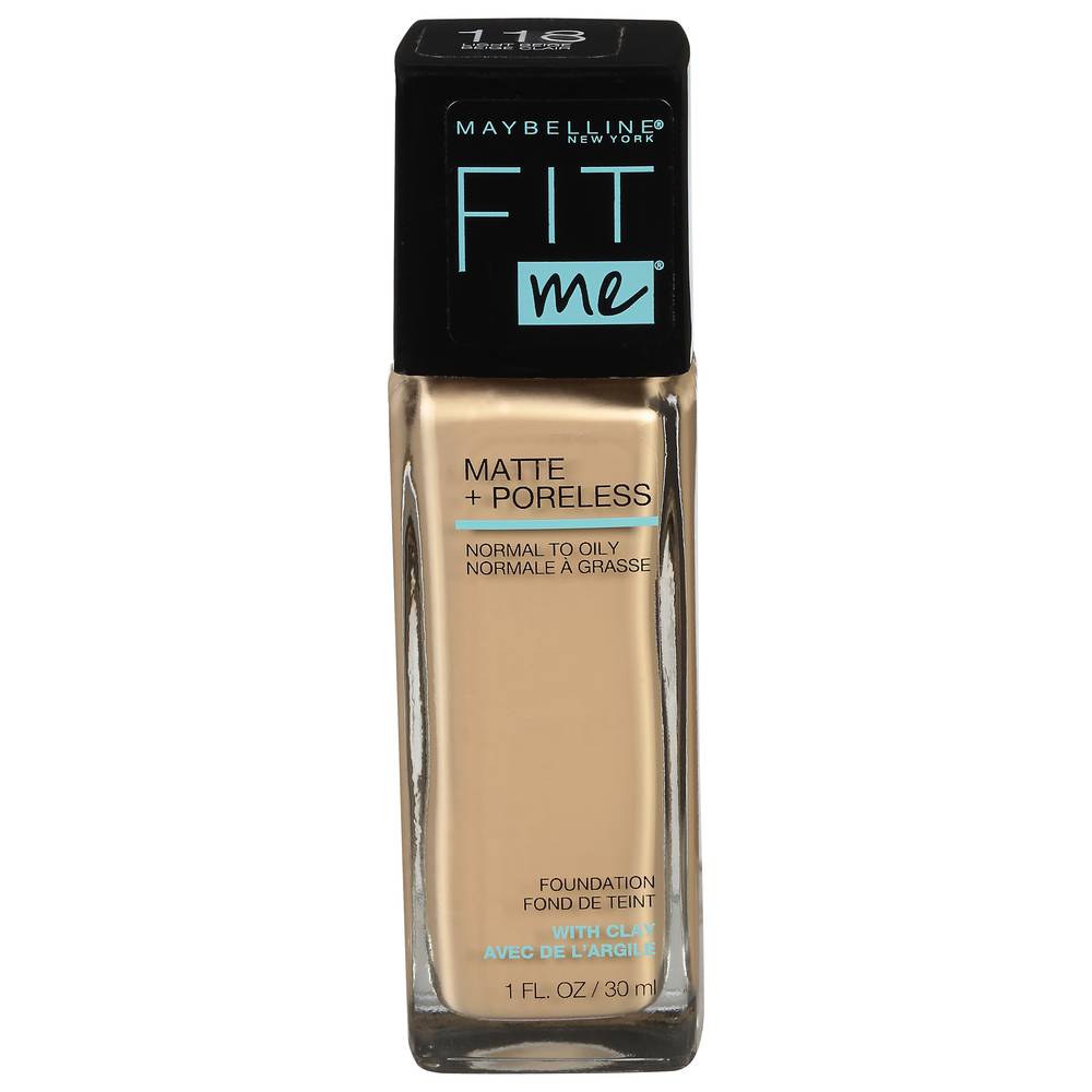 Maybelline Fit Me Matte + Poreless Foundation With Clay, Light Beige 118 (1 fl oz)