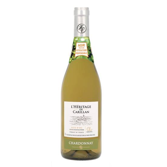 Vin Blanc Languedoc-Roussillon Chardonnay IGP L'HERITAGE DE CARILLAN - La bouteille de 75cL