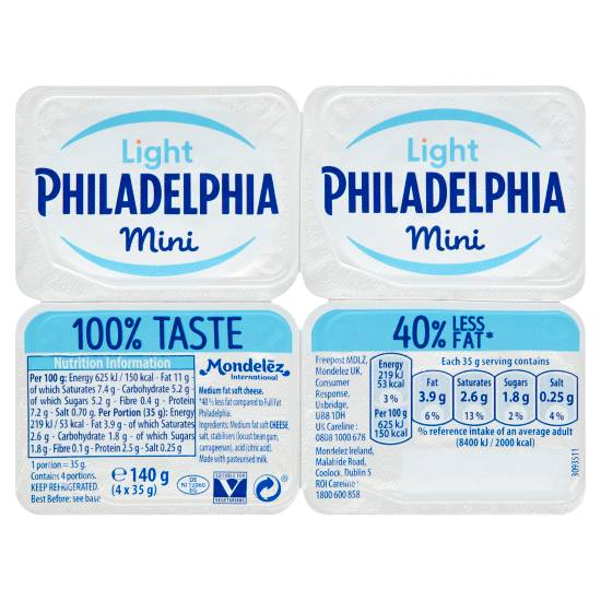 Philadelphia Light Soft Cheese Mini Tubs (4 ct)