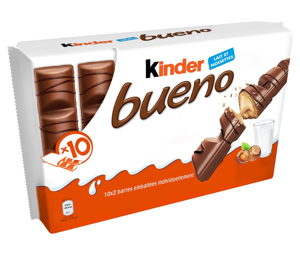 Kinder - Bueno fines gaufrettes enrobées de chocolat au lait et noisettes (10 x 2)