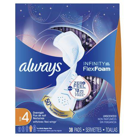 Always Infinity Size 4 Overnight Sanitary Pads With Wings Unscented (38 pieces)