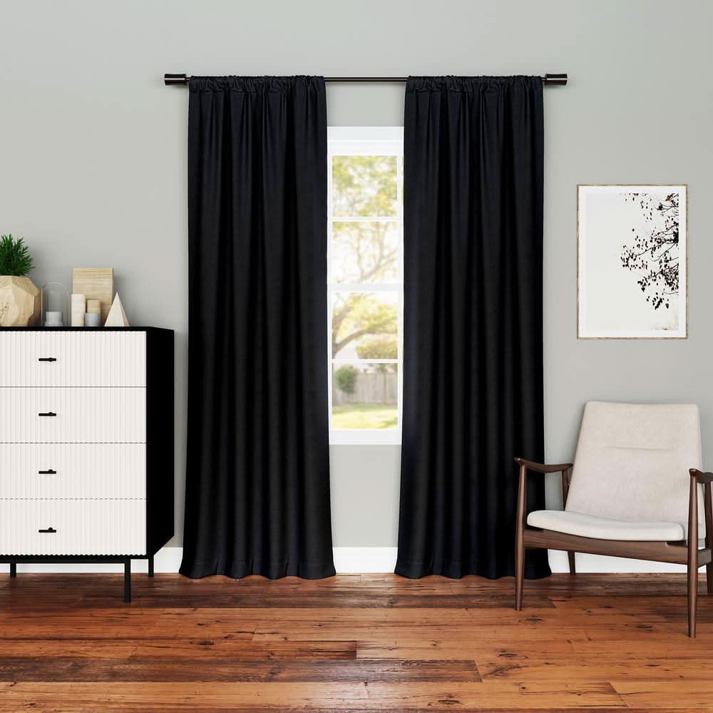 Sun Zero Kinnear Textured Black Polyester 40 In. W X 84 In. L Rod Pocket Blackout Curtain (Single Panel)