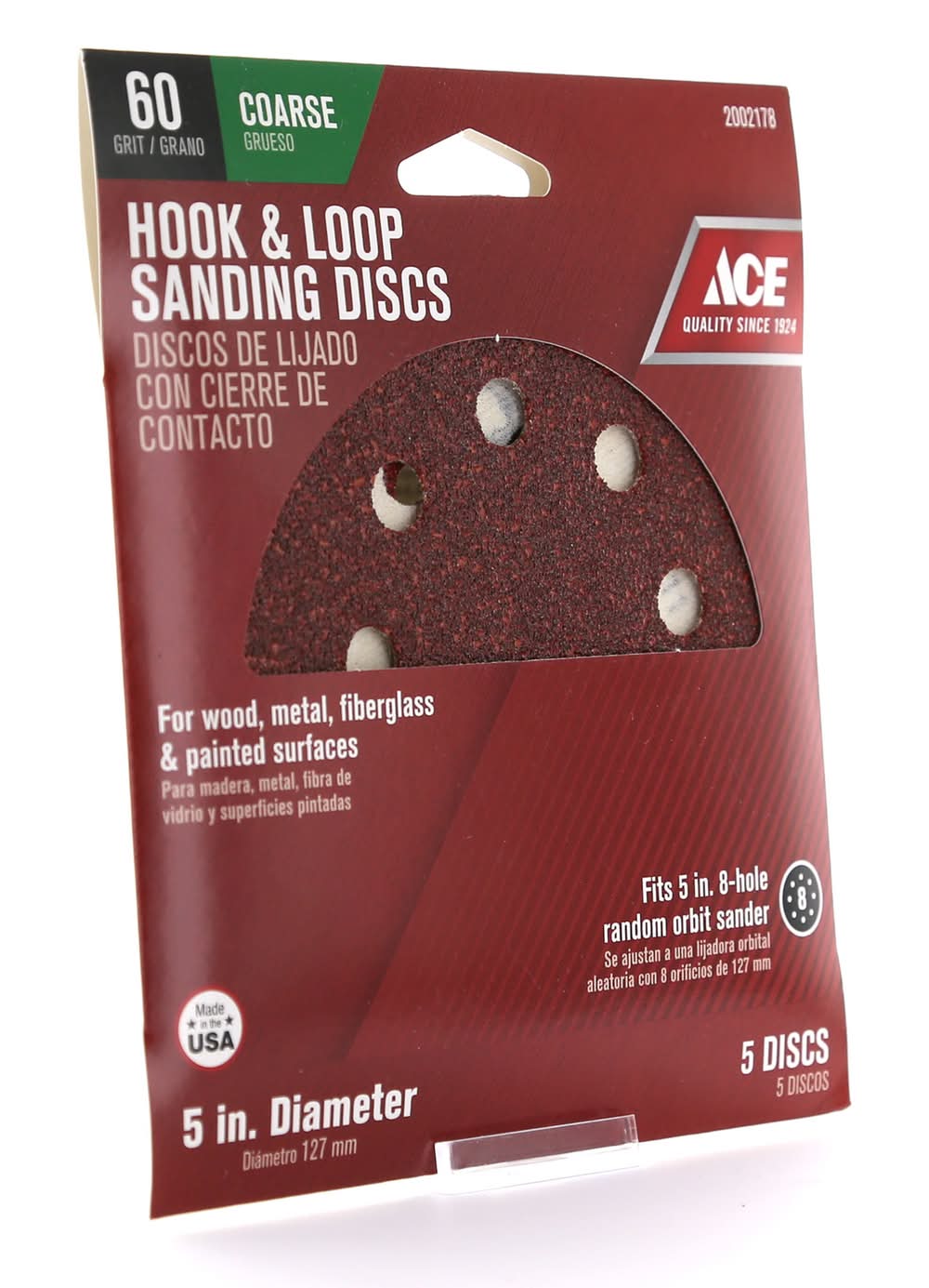 ACE 5 In. Aluminum Oxide Hook And Loop Sanding Disc 60 Grit Coarse 5 Pk