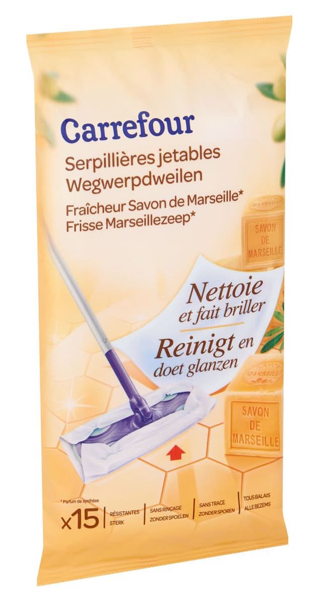Carrefour Serpillières Jetables Fraîcheur Savon de Marseille 15 Pièces