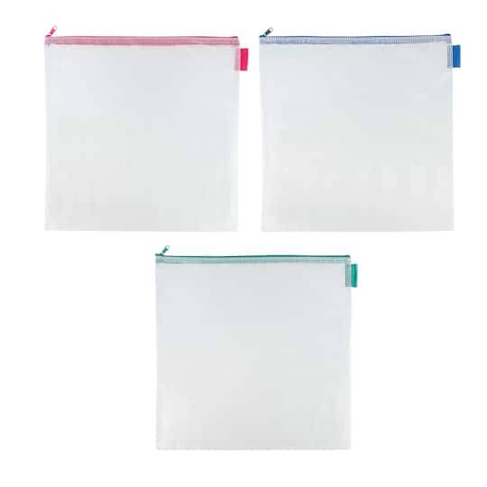 13.5" Square Mixed Mesh Zipper Pouches By Simply Tidy, 3Ct.