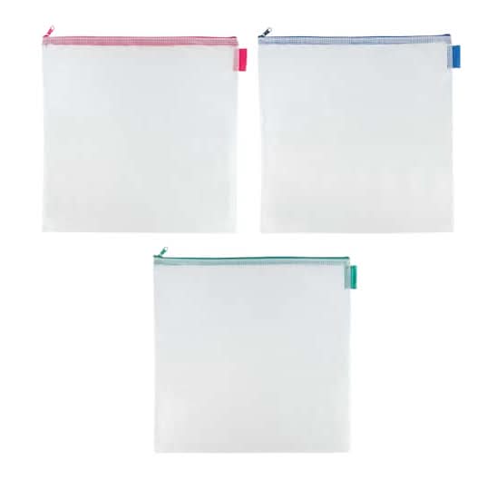13.5" Square Mixed Mesh Zipper Pouches By Simply Tidy, 3Ct.