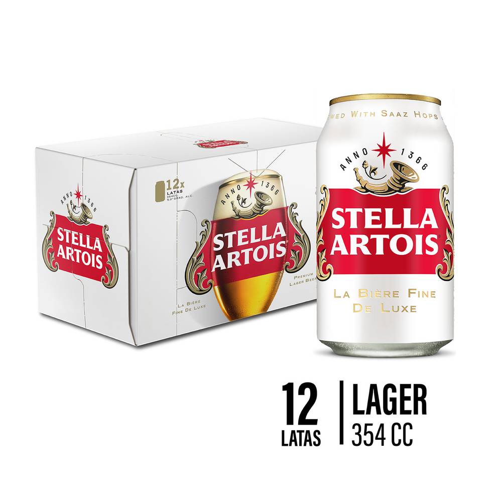 Stella artois pack cerveza lager (12 pack, 354 ml)
