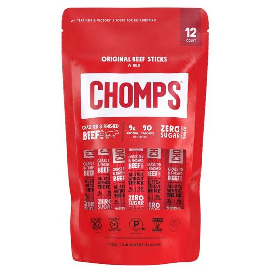 Chomps Original Grass Fed Mild Beef Sticks (12 ct)