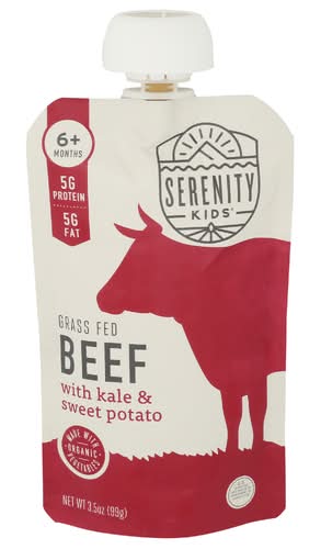 Serenity Kids 100% Grass Fed Beef With Organic Kale & Sweet Potato Baby Food Pouch