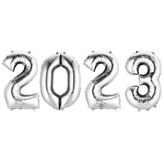 Uninflated Silver 2023 Foil Balloon Year, 33in Numbers