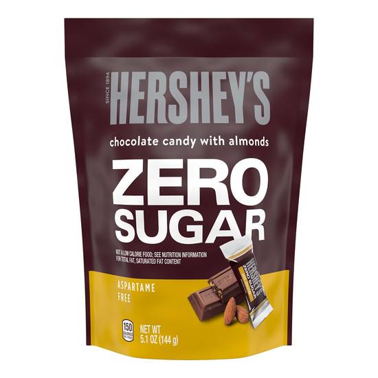 HERSHEY'S Zero Sugar Chocolate with Almonds Bite Size, Individually Wrapped, Aspartame Free Candy Bars Bag, 5.1 oz