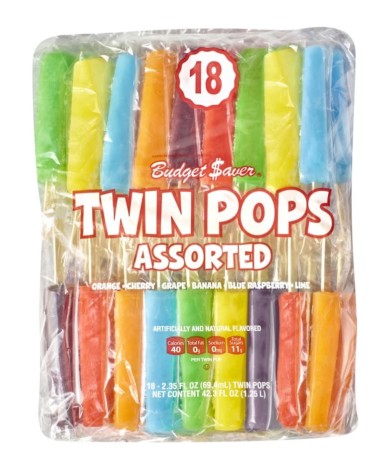 Budget Saver Assorted Twin Pops, 18-pc Pack.