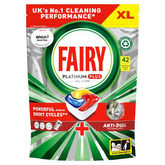 Fairy Platinum Plus All in One Dishwasher Tablets Lemon, 42 Tablets