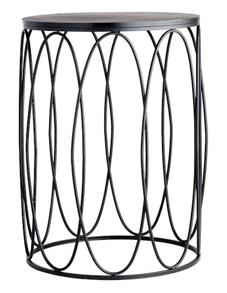 Black Wood & Metal Drum Table, 25.5"