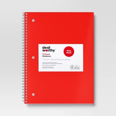 Dealworthy 70 Sheets Wide Ruled Subject Spiral Notebook, 8x10.5 in, Red