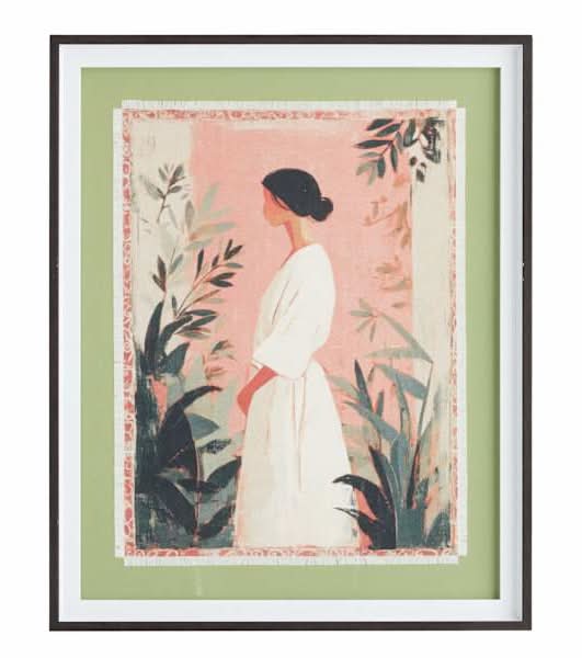 Glass Framed Blush & Botanical Printed Wall Art, 17x21