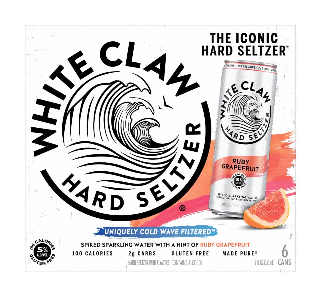 White Claw Uniquely Cold Wave Filtered Hard Seltzer, Ruby Grapefruit (6 x 12 fl oz)
