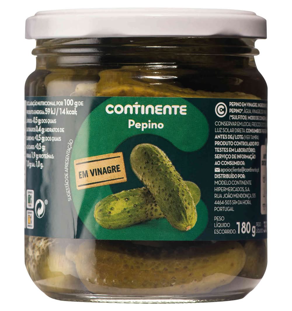 Pepino em Vinagre Continente (emb. 180 gr (peso escorrido 180 gr))