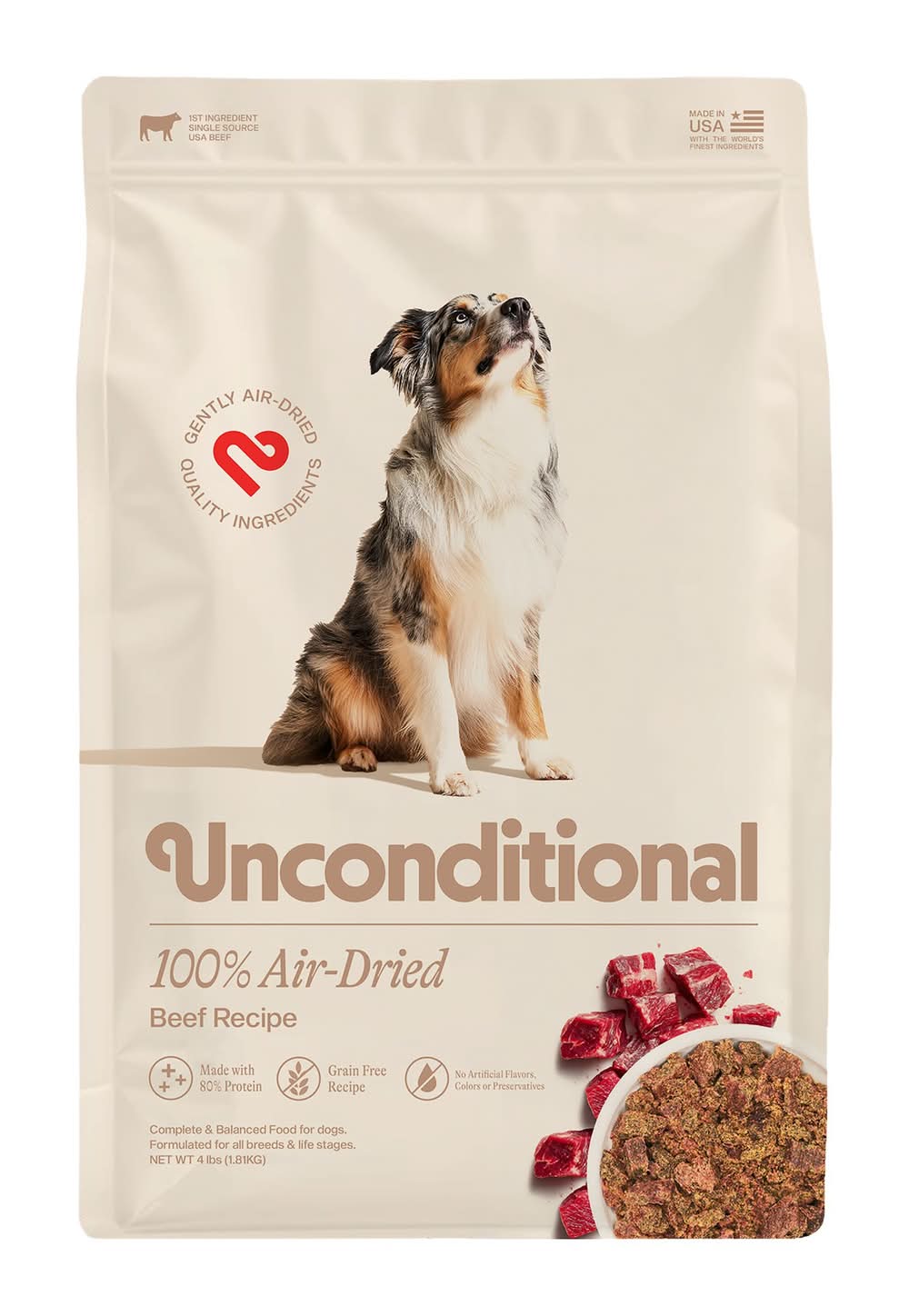 Unconditional Air Dried Adult Dry Dog Food - Beef (Flavor: Beef, Size: 4 Lb)
