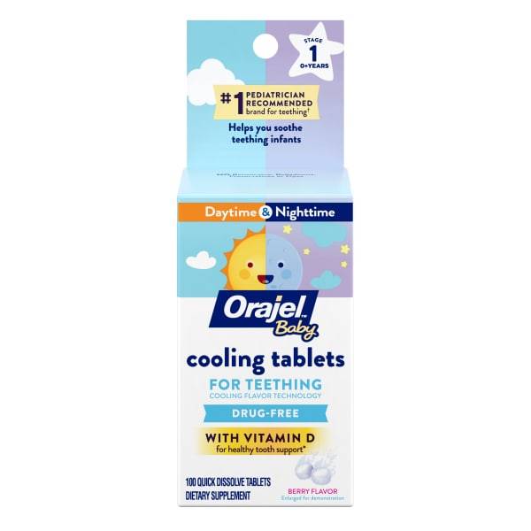 Orajel Berry Flavor Baby Cooling Tablets For Teething With Vitamin D
